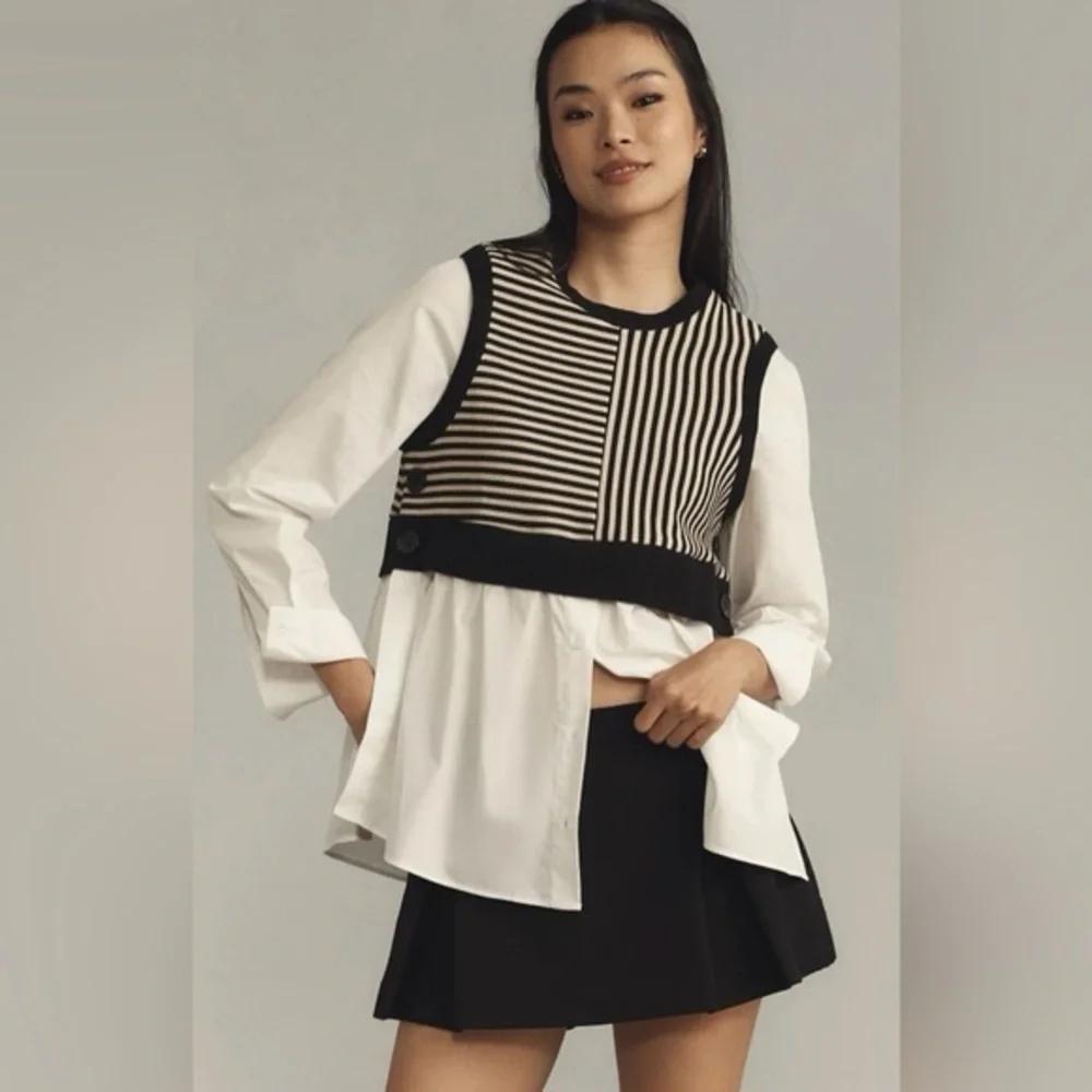 Maeve Black and White Button Down Shirt - Picture 2 of 12